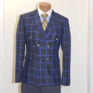 Modern Slim fit double breasted blue check blazer 38R